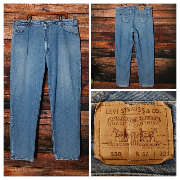 Levis Vintage 80s Jeans 550 Relaxed Mens 44X32 100% Cotton Blue Denim Made in US - Picture 1 of 9